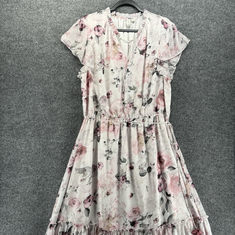 Joie Dress Womens 1X Floral Pink Fit Flare Tiered Romantic Boho Cottage Whimsy